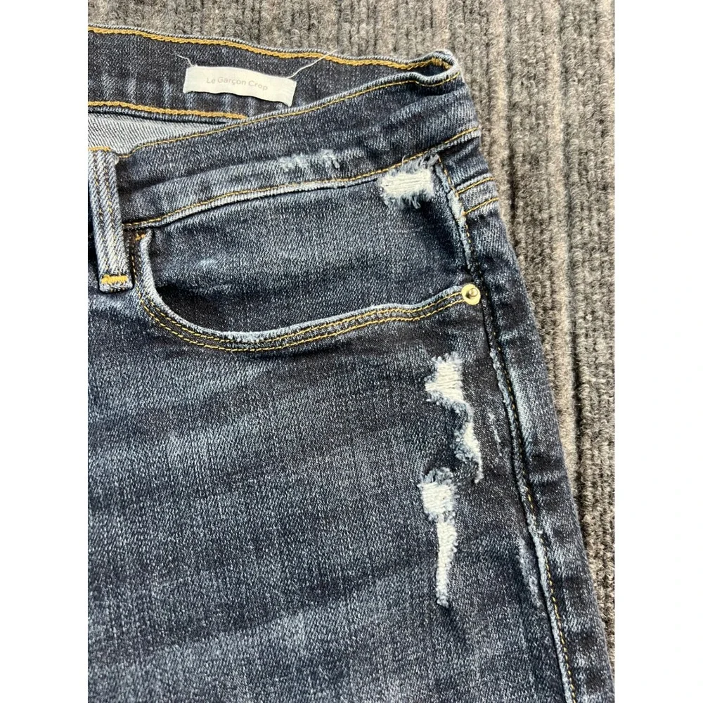 FRAME Le Garcon Crop Jeans Womens 28 Blue Distressed Slim‎ Boyfriend Stretch USA